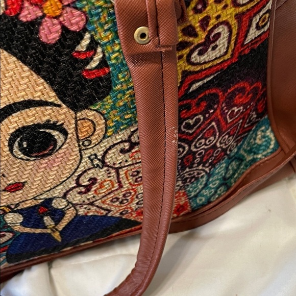 NWT Frida Kahlo Brown Embroidered Colorful Patterned Women's Faux Leather Bag - Picture 2 of 8